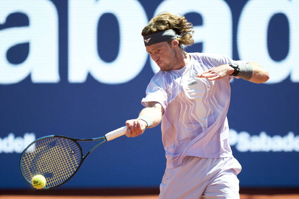Andrey Rubleb in action at the Barcelona Open.