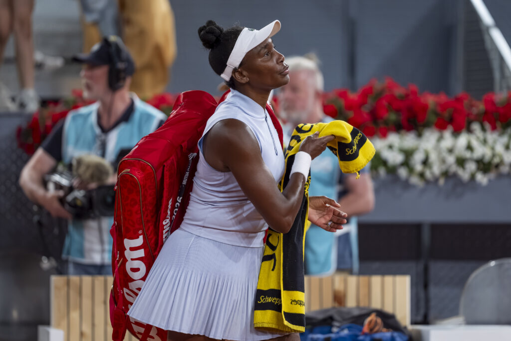 Venus Williams leaves the court after losing to Kaitlin Quevedo at the 2026 Madrid Open.