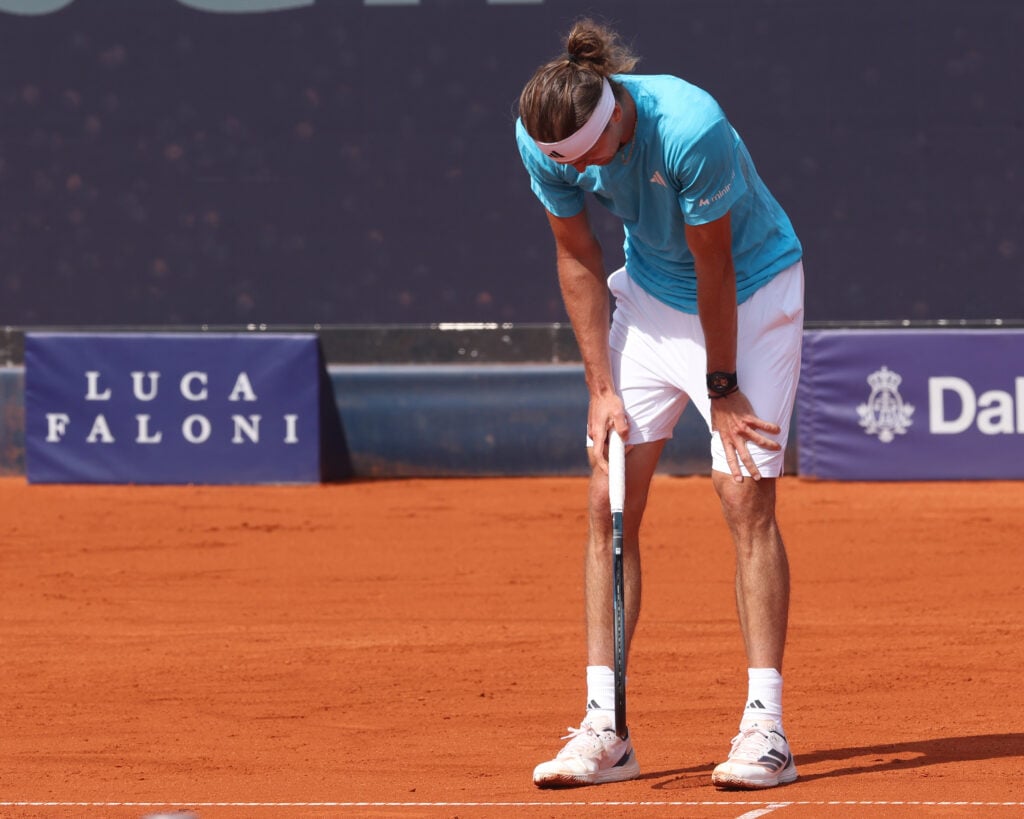Alexander Zverev looks down during his semifinal match against Flavio Cobolli at the 2026 BMW Open.