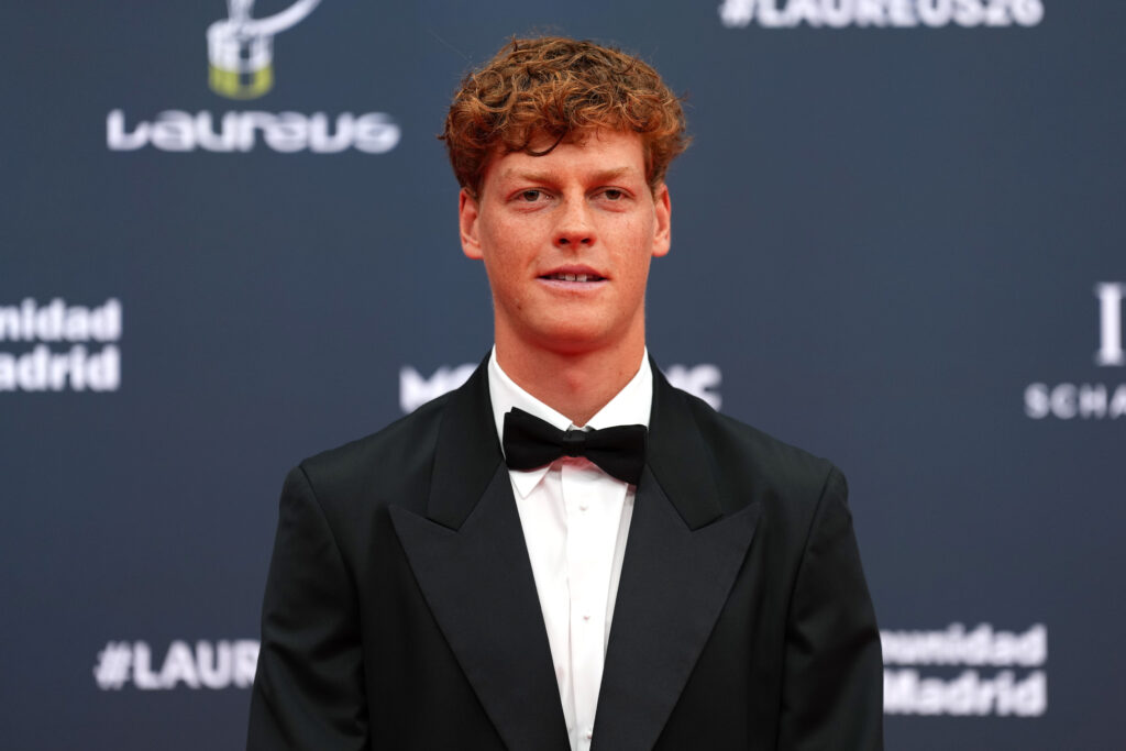Jannik Sinner poses at the 2026 Laureus World Sports Awards in Madrid.