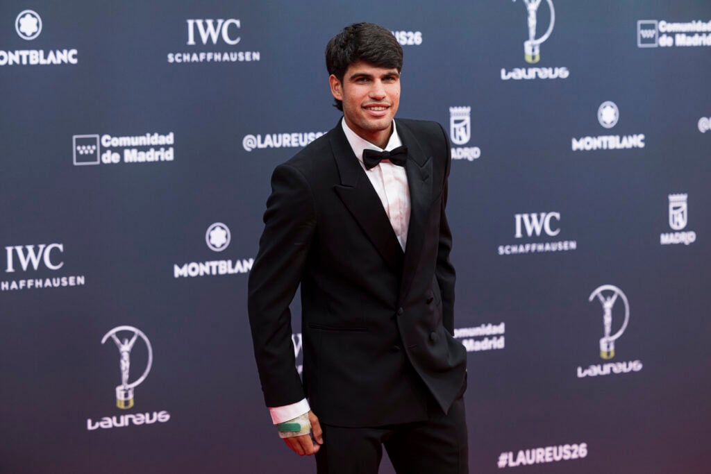Carlos Alcaraz poses for a photo at the 2026 Laureus World Sports Awards in Madrid.