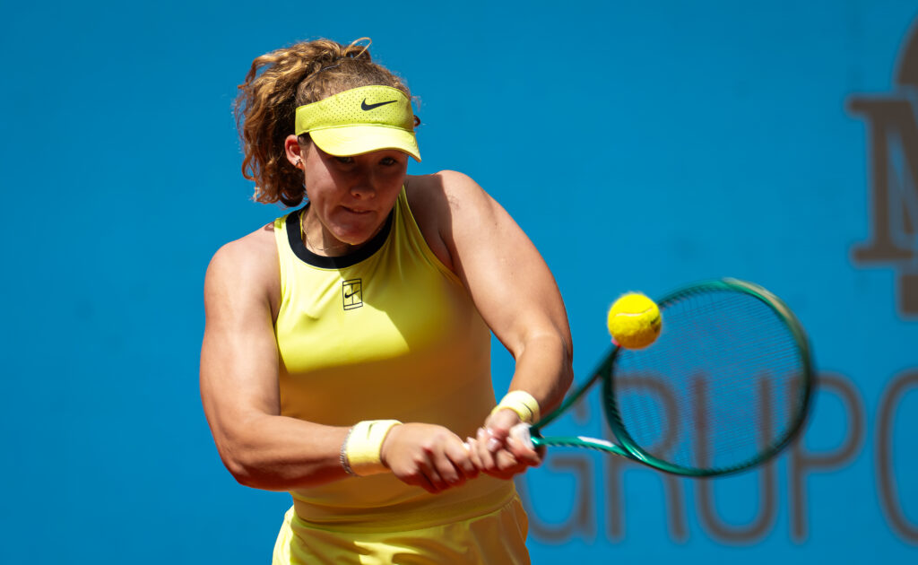 Mirra Andreeva in action at the Madrid Open.