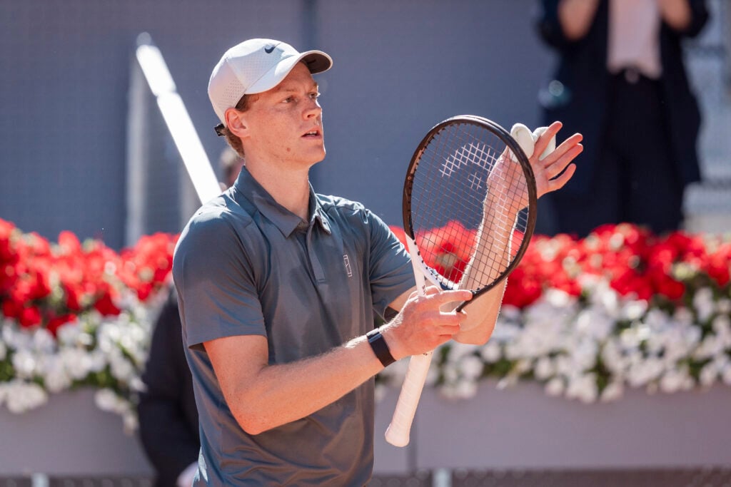 Jannik Sinner reacts after beating Elmer Moller at the 2026 Madrid Open.