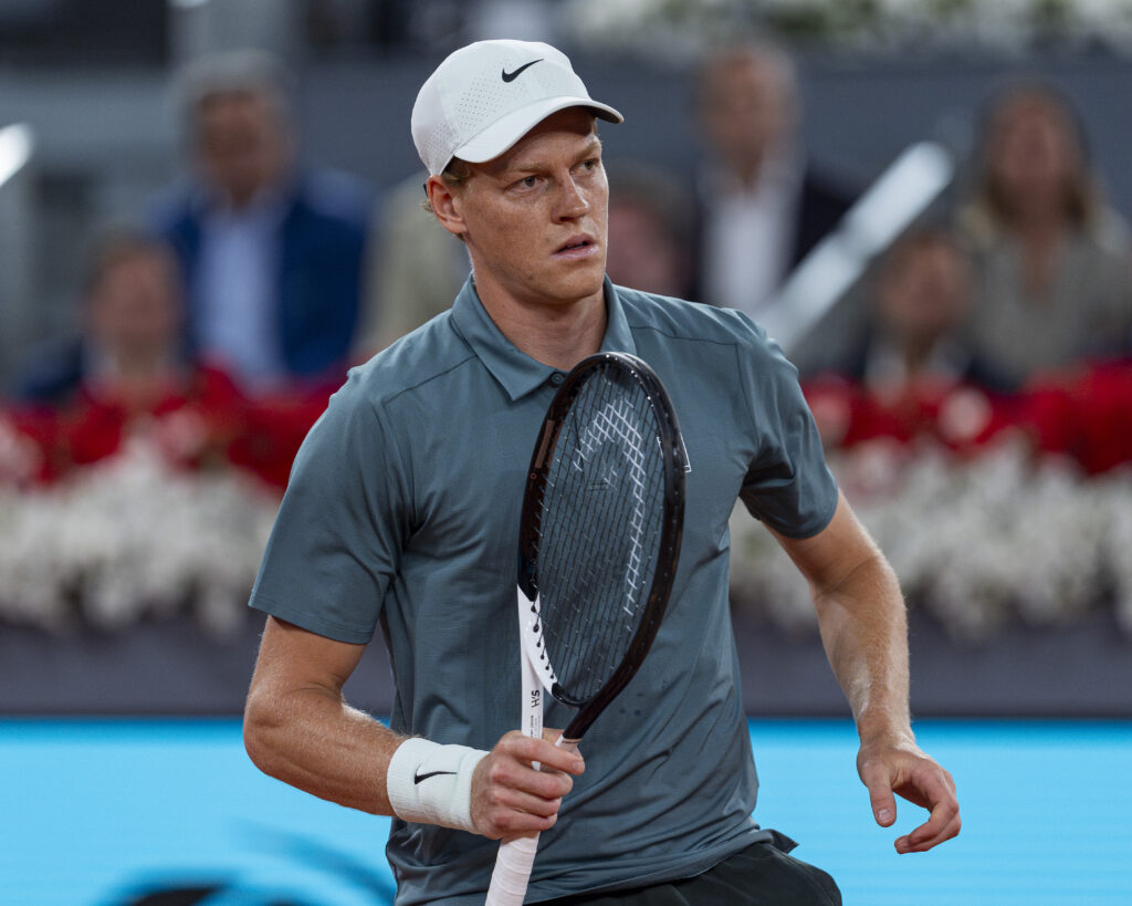 Jannik Sinner reacts during his match against Rafael Jodar at the 2026 Madrid Open.