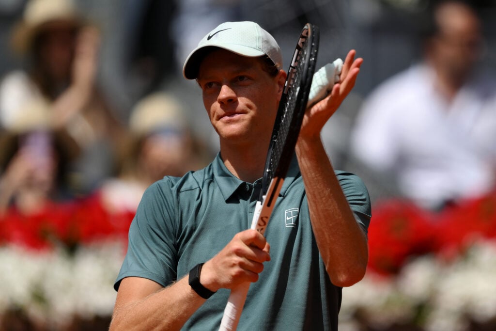 Jannik Sinner reacts after beating Cameron Norrie at the 2026 Madrid Open.