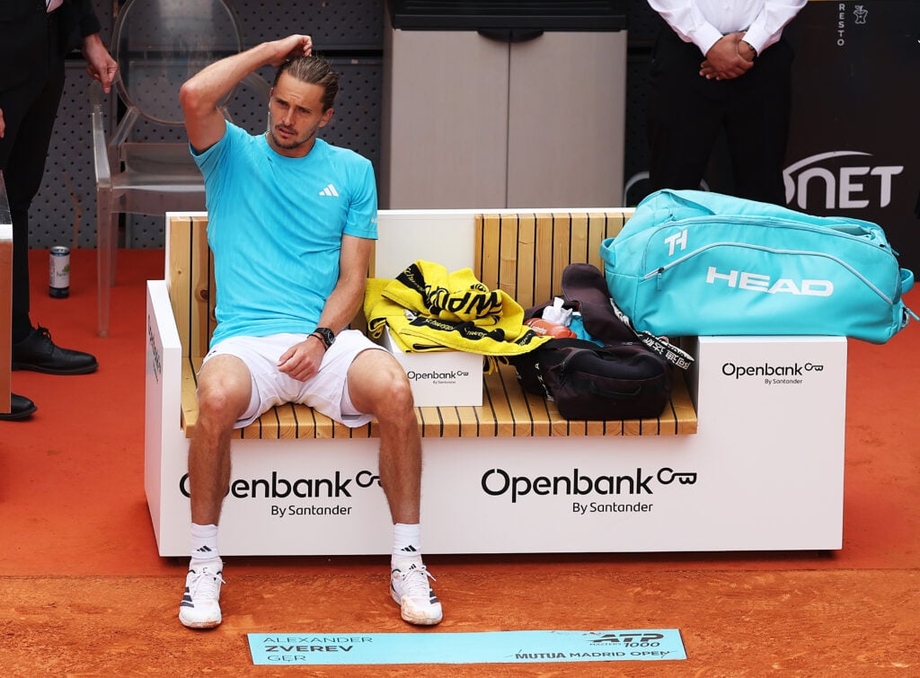 Alexander Zverev reacts in Madrid.