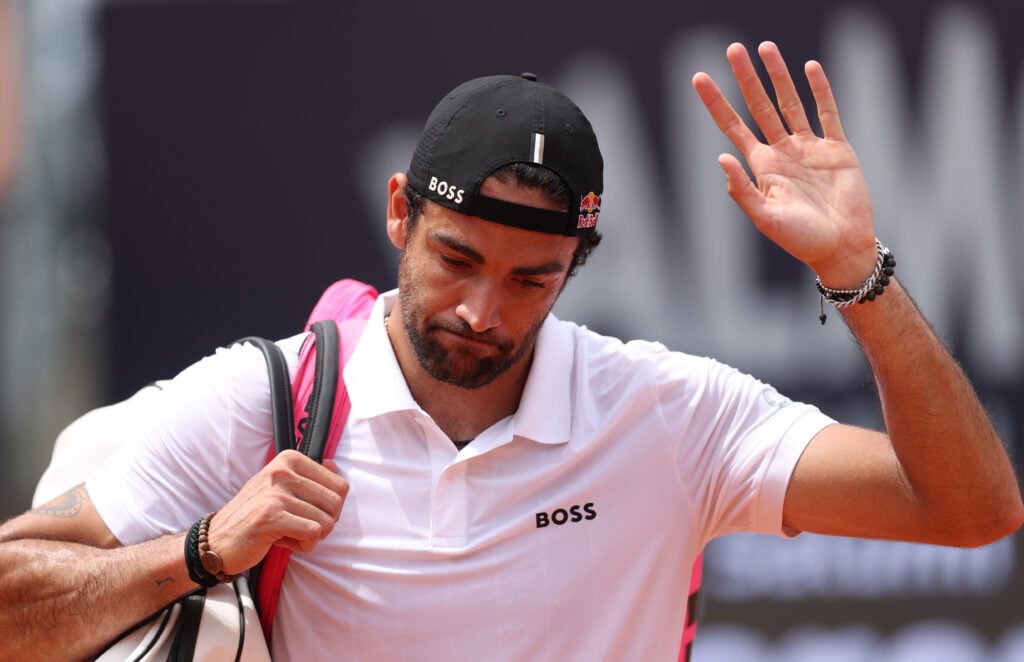 Matteo Berrettini waves to the Italian Open crowd.