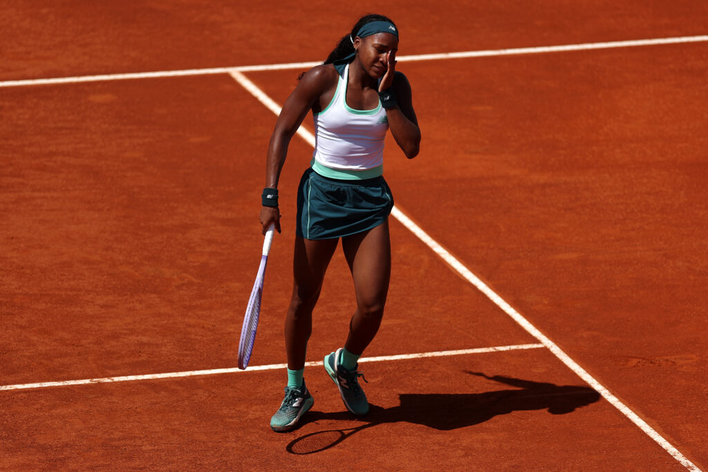 Coco Gauff reacts at the 2026 Italian Open.