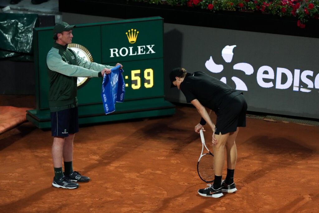 Jannik Sinner looks tired during the Italian Open semifinals.