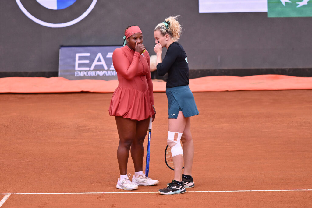 Taylor Townsend and Katerina Siniakova in action at the 2026 Italian Open.