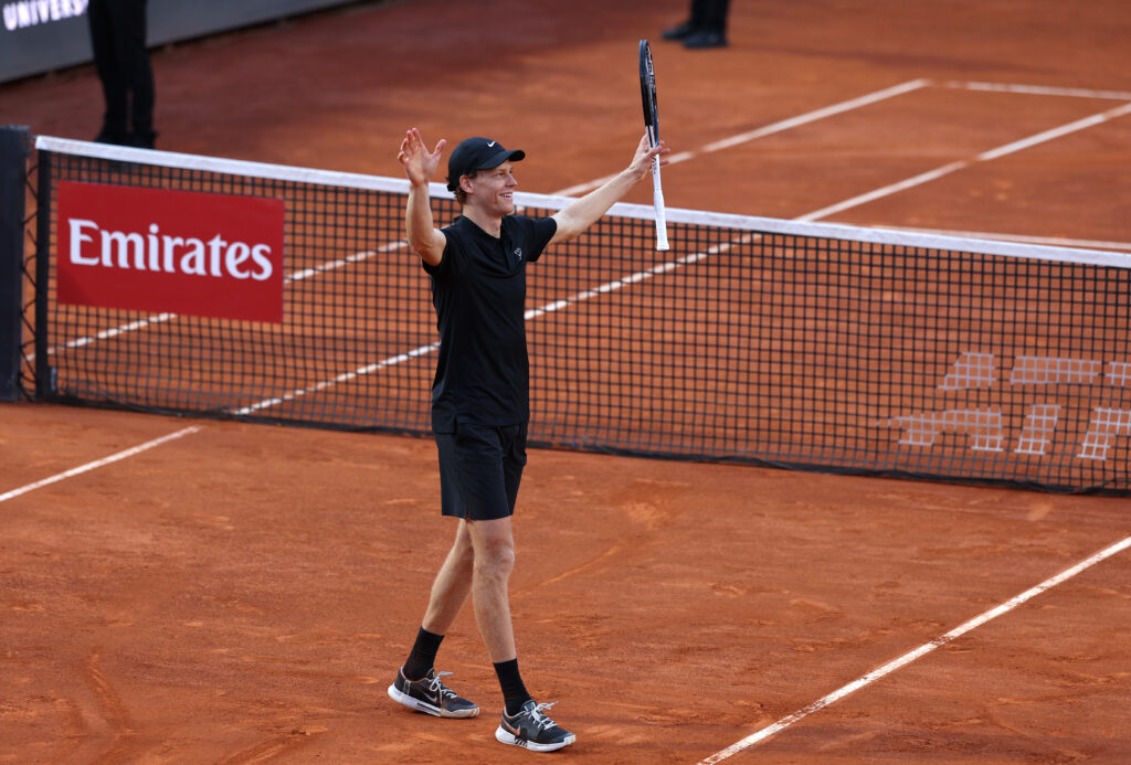 Jannik Sinner celebrates at the 2026 Italian Open