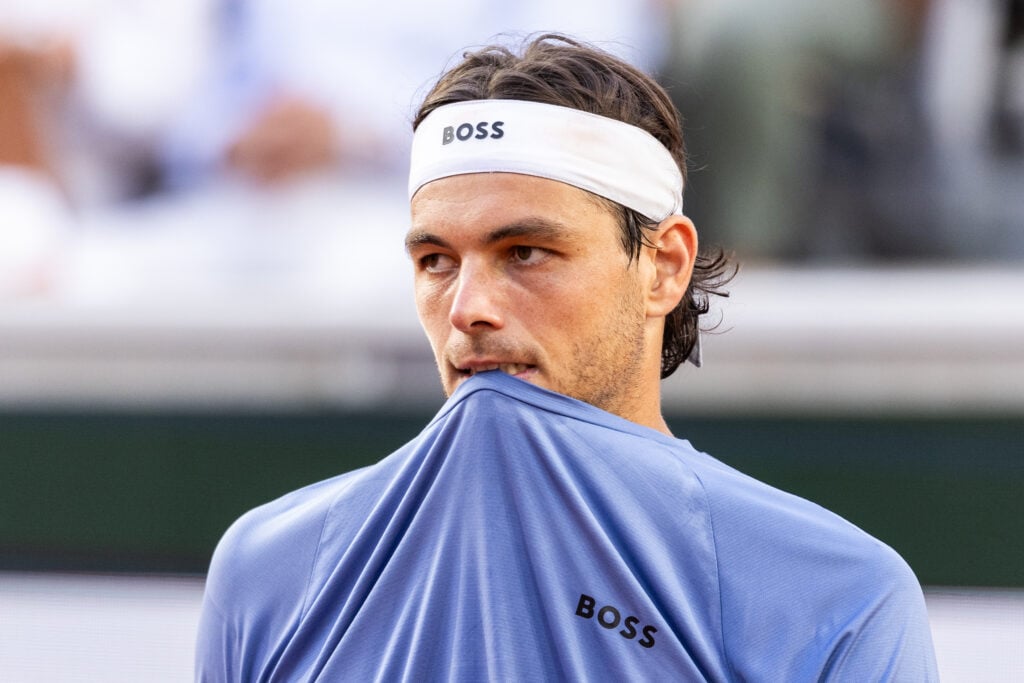 Taylor Fritz reacts during his opening match at the 2026 French Open.