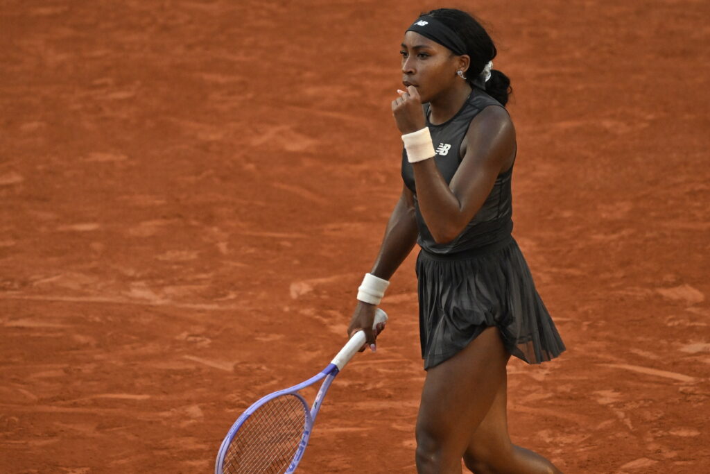 Coco Gauff celebrates.