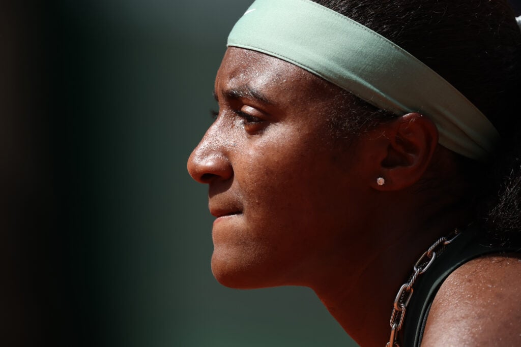 Hailey Baptiste looks on at Roland Garros.