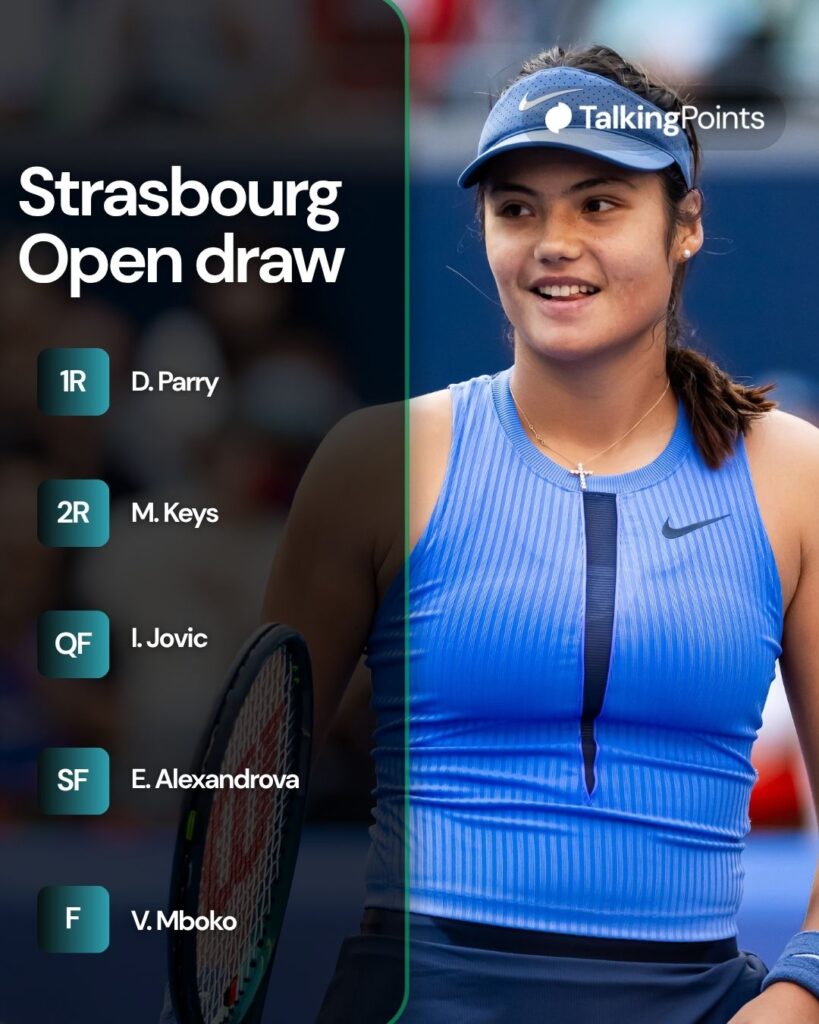 A graphic of Emma Raducanu's draw for the 2026 Strasbourg Open.