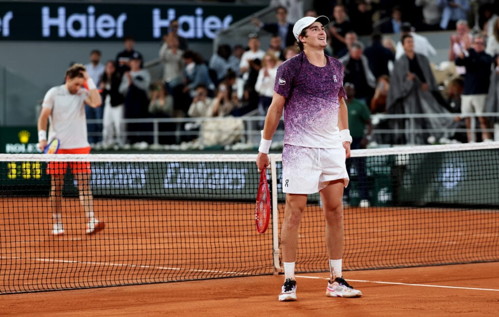 Joao Fonseca and Casper Ruud react at Roland Garros 2026