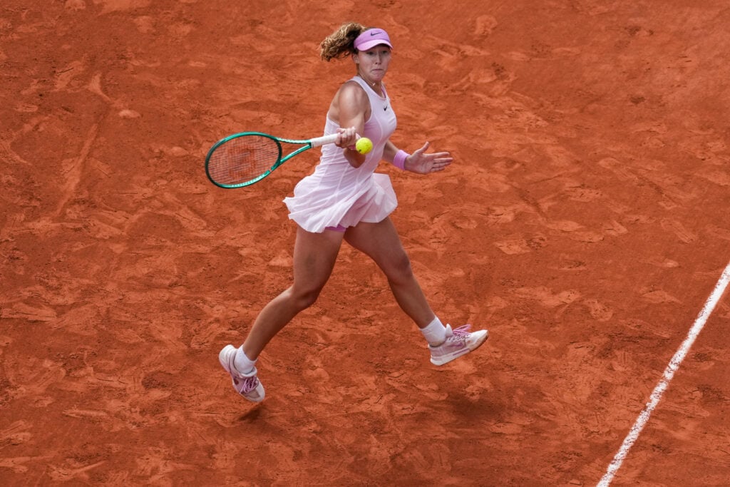 Mirra Andreeva in action at the French Open.