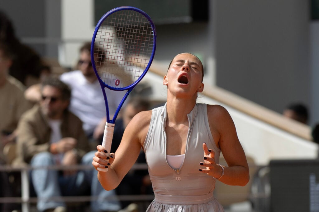 Marta Kostyuk reacts in Paris.