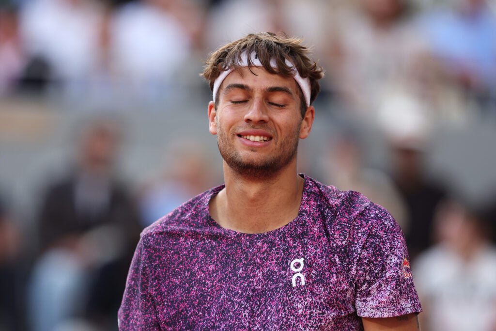 Flavio Cobolli reacts during the French Open final.