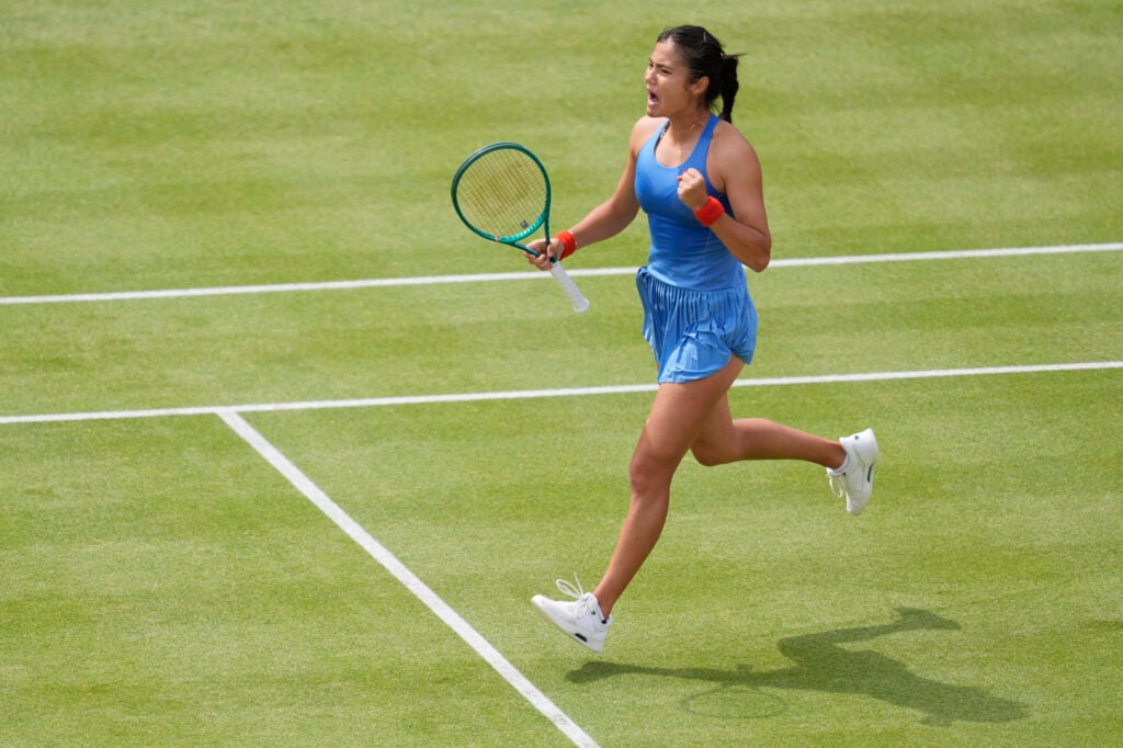Emma Raducanu of Great Britain competes during the final match at The HSBC Championships 2026 Women's tennis tournament at The Queen's Club in London, England, on June 14, 2026.