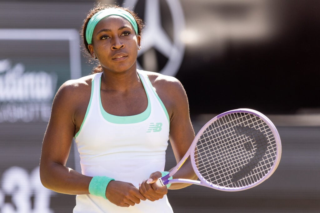 Coco Gauff during her match against Paula Badosa at the 2026 Berlin Open.