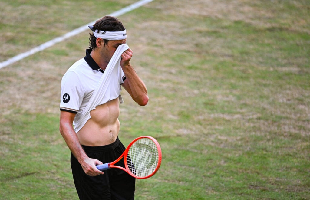 Taylor Fritz reacts at the Halle Open.