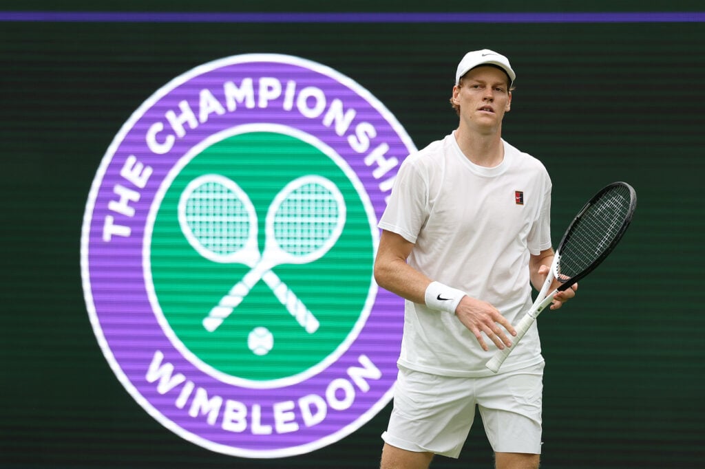 Jannik Sinner practices ahead of Wimbledon.