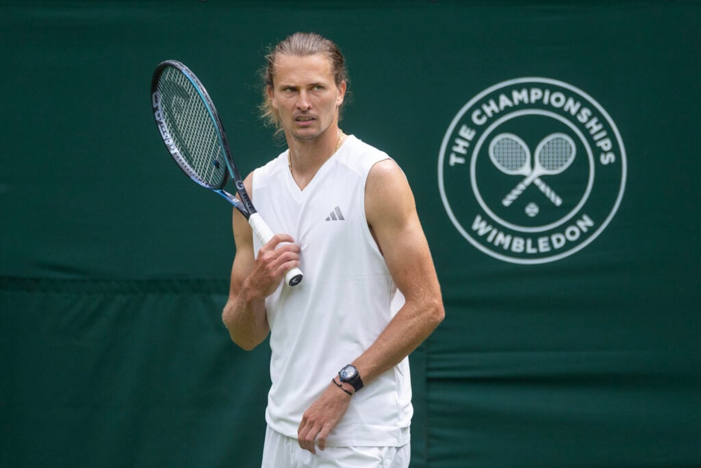 Alexander Zverev practices ahead of Wimbledon.