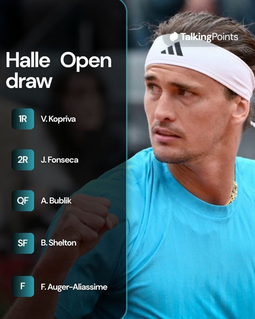 A graphic of Alexander Zverev's draw for the 2026 Halle Open.