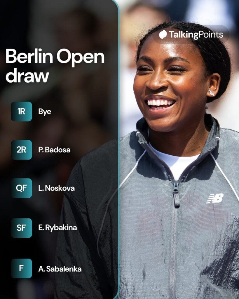 A graphic of Coco Gauff's draw for the 2026 Berlin Open.