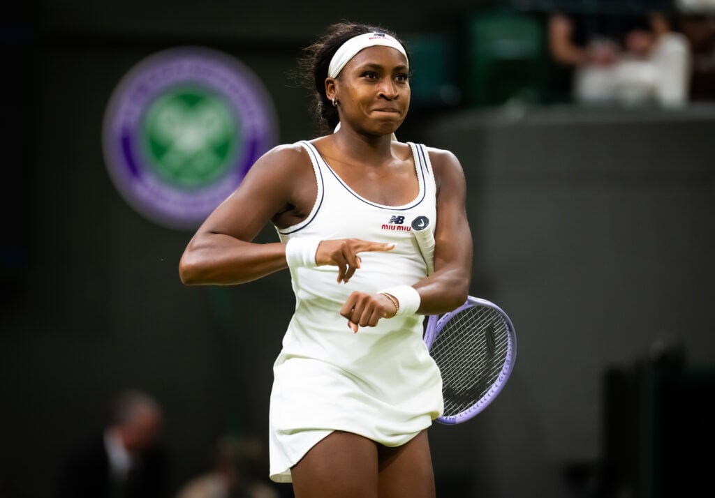 Coco Gauff reacts at Wimbledon 2026
