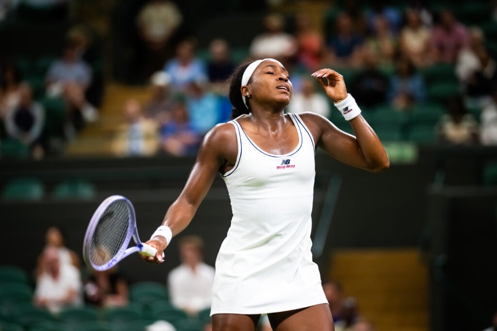 Coco Gauff reacts at Wimbledon 2026