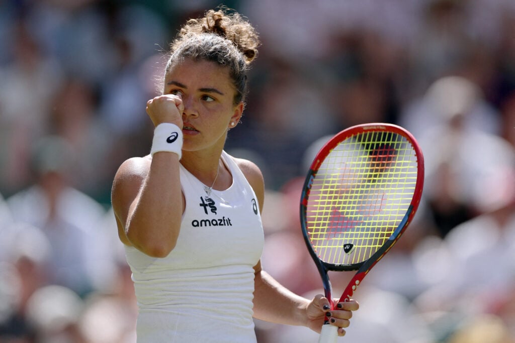 Jasmine Paolini reacts at Wimbledon.