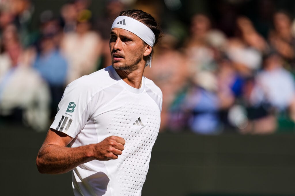 Alexander Zverev celebrates at Wimbledon.