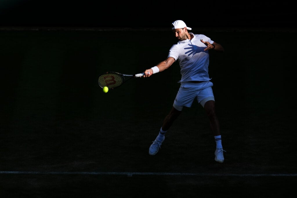 Grigor Dimitrov in action at Wimbledon.