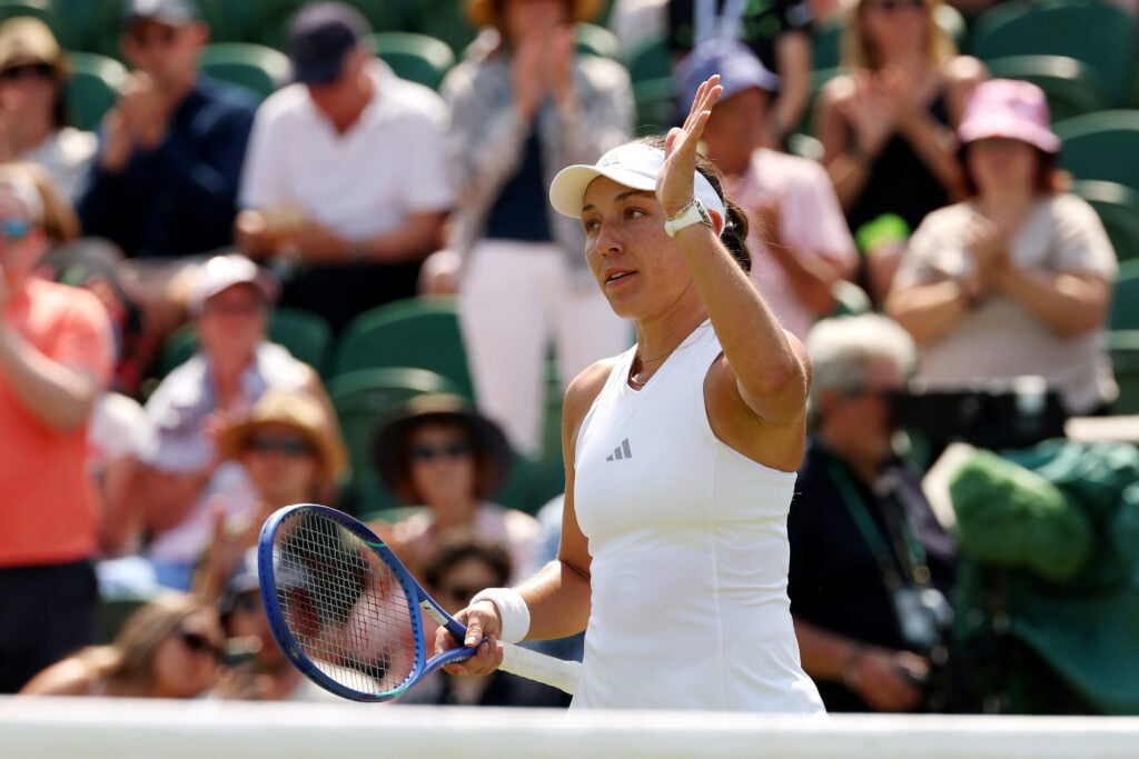 Jessica Pegula celebrates at Wimbledon.