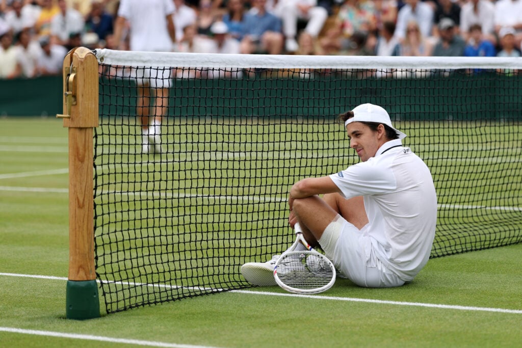 Zachary Svajda reacts at Wimbledon.