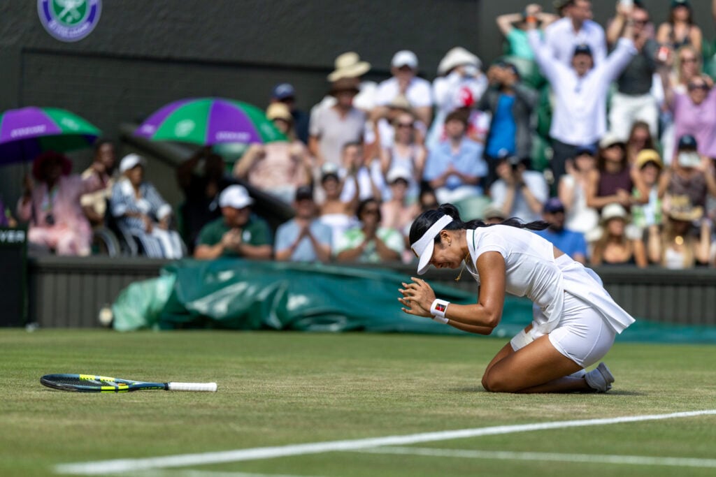 Alex Eala reacts at Wimbledon.