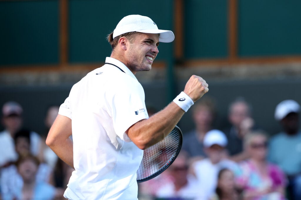 Arthur Fery celebrates a point at Wimbledon.