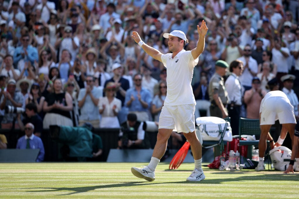 Arthur Fery celebrates at Wimbledon.