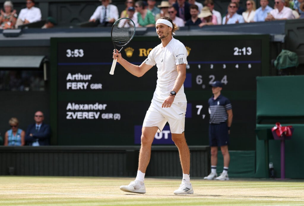 Alexander Zverev reacts after reaching the Wimbledon final.