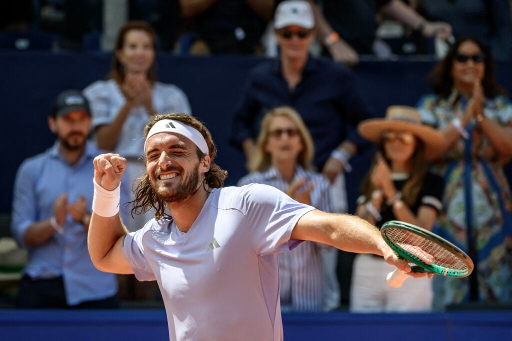 Stefanos Tsitsipas celebrates.