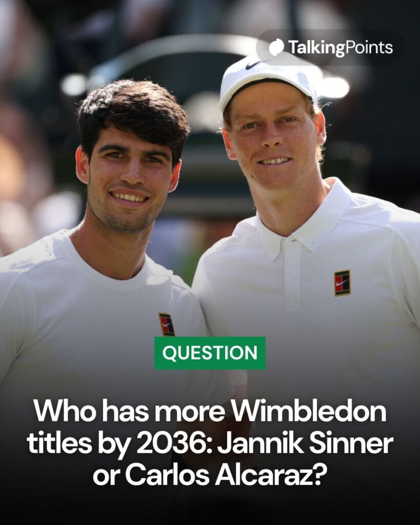 Jannik Sinner v Carlos Alcaraz Wimbledon question graphic